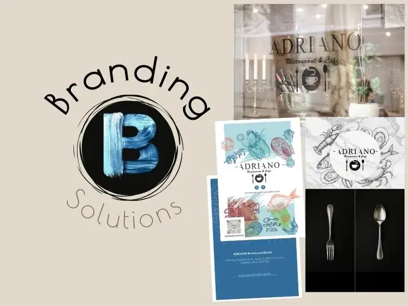 Adriano Restaurant branding: menu, business cards, visual identity