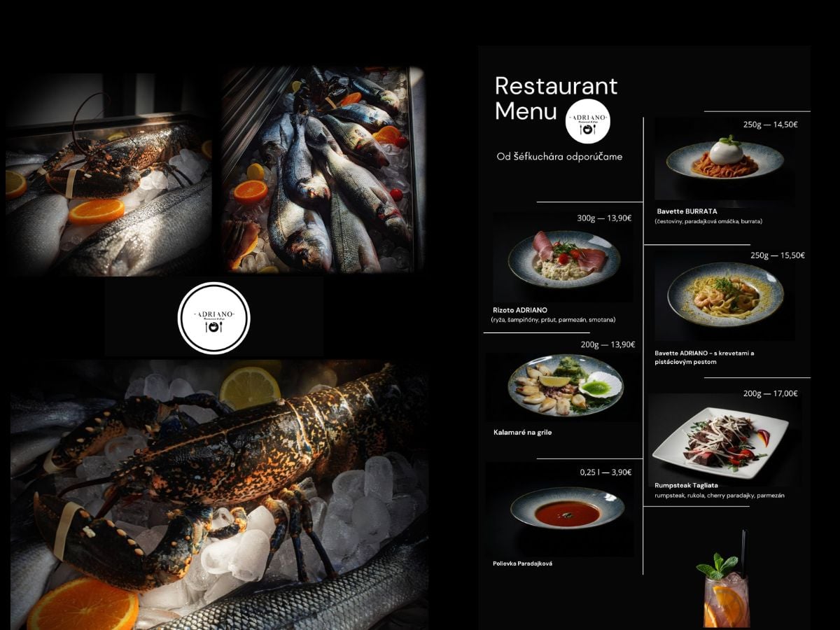 Adriano Restaurant — меню и фуд-фотография для соцсетей
