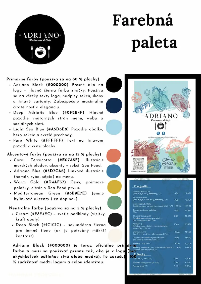 Adriano Restaurant brandbook — color palette