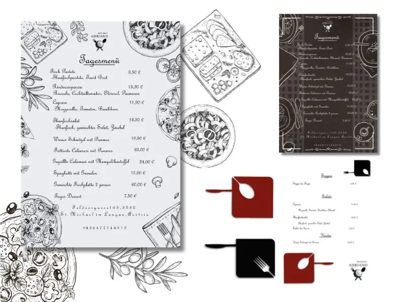 Меню Adriano Restaurant — німецька версія